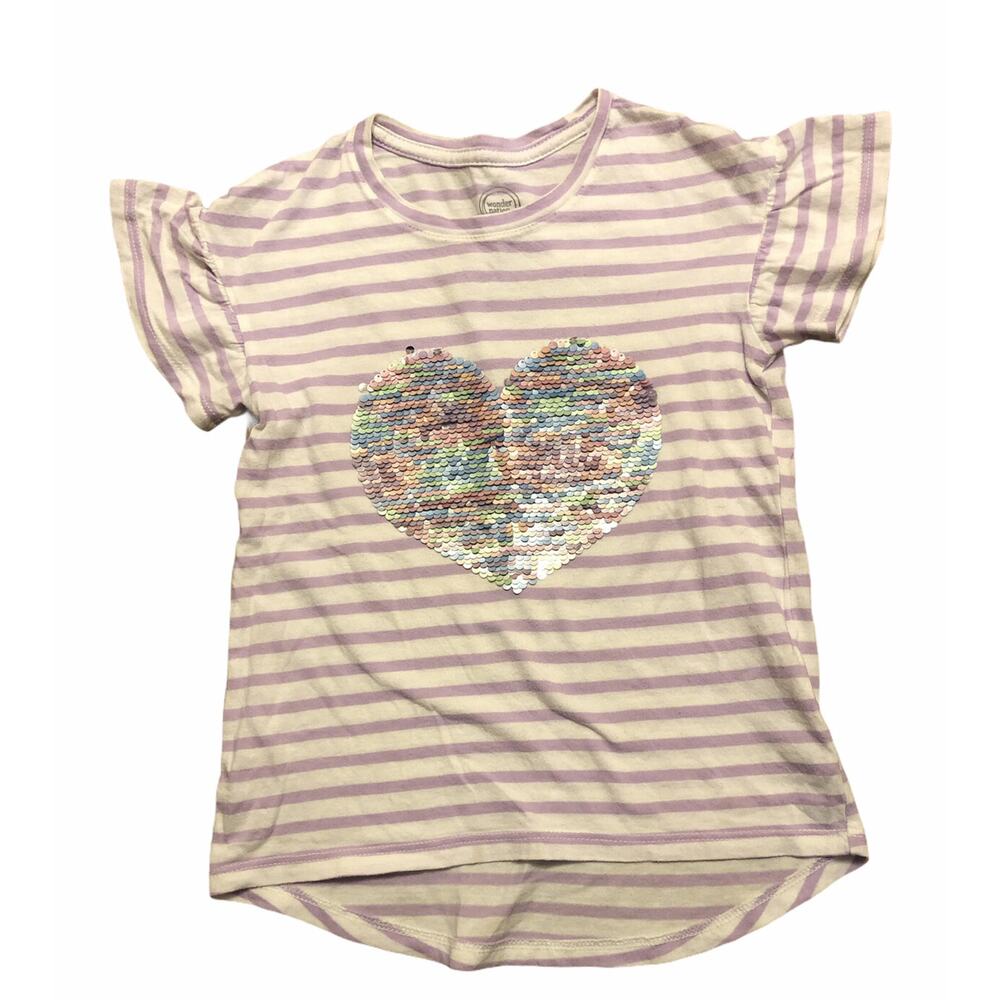 Wonder Nation Purple Stripe heart Sequin Flip Shirt size 5